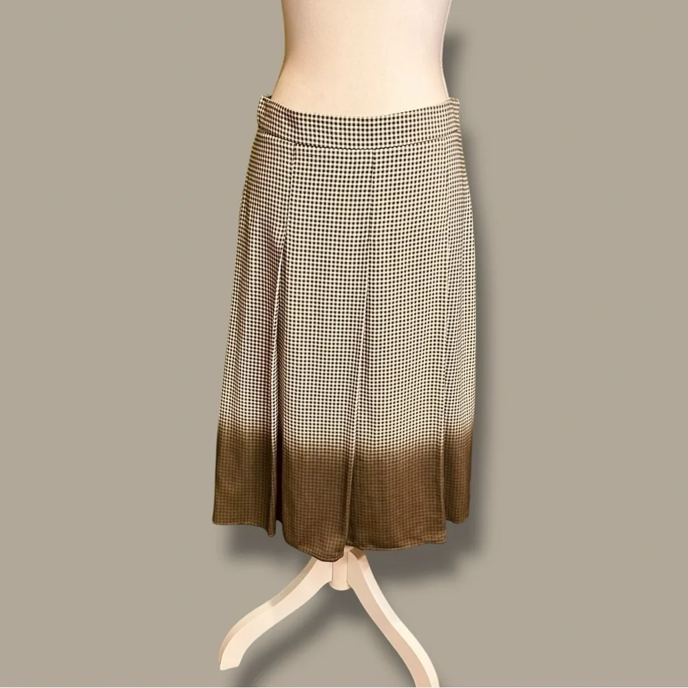 NWT Piazza Sempione Olive Green Checkered Plaid Dip-Dyed Pleated Skirt Size 44